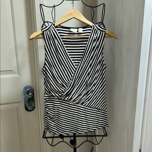 Chico's Black and White Striped Wrap Sleeveless Blouse